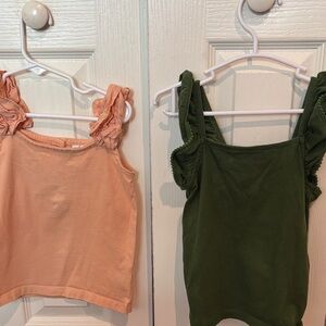 Janie and Jack Peach & Olive Ruffle Strap Tank Tops